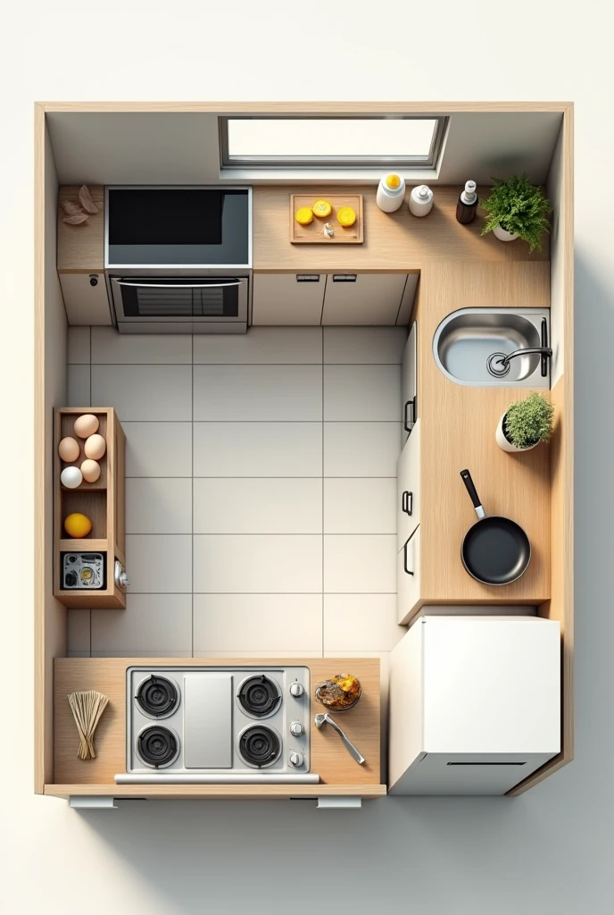 Give me a picture of easy drawing designing a kitchen layout that optimizes the use of tools for efficient egg preparation
Work Triangle: Arrange the stove, sink, and refrigerator in a triangular layout to minimize movement between these key areas.
Prep Area: Place a spacious countertop near the stove for cracking and beating eggs.
Storage: Have an accessible drawer or shelf near the prep area for storing egg-related tools like beaters, spatulas, and measuring cups.
Cooking Station: Position a non-stick skillet or frying pan close to the stove for easy cooking.
Cleaning Zone: Place the sink near the prep area for easy cleanup, with dish soap and sponges within reach.
Utensil Organizer: Use a utensil drawer or container near the prep area to keep essential tools like whisks, tongs, and ladles handy.