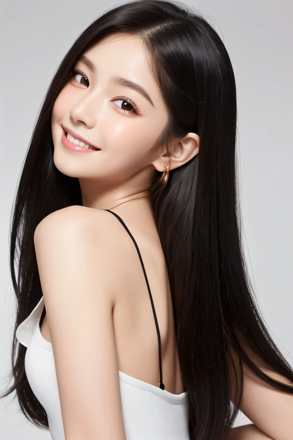 Kwon Eun-bi is a 28-year-old South Korean young adult. Wolfcut blonde hair. Her face is slightly shorter than it is long, her chin is rounded, and her forehead and jawline are soft and curved as well as having balanced proportional with a small sign on the right side of your lip and one above your nose. Large, brown eyes are expressive and captivating. 
Clear, radiant skin. Charming shy smile, her curved lips and contagious smile light up her face.
Medium height and a natural body made up of proportional curves. 
She wears a Black spaghetti strap dress that highlight her beauty, elegance and curves.