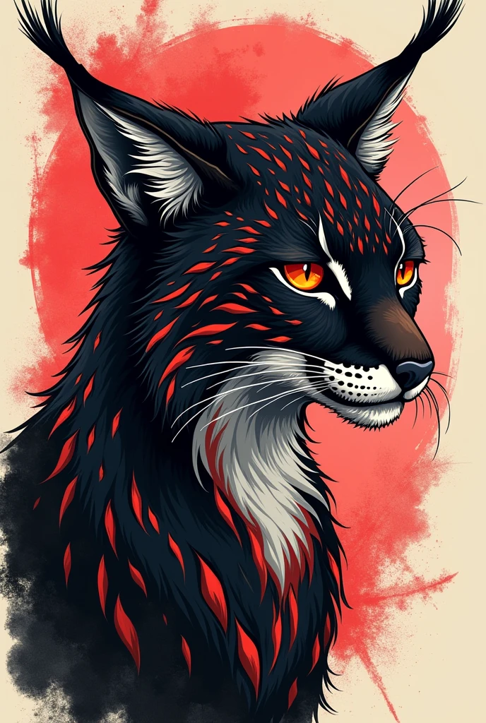 make an image with the name lynx in the middle of the screen with a lynx animal next to it drawn with the more feminine black and red colors