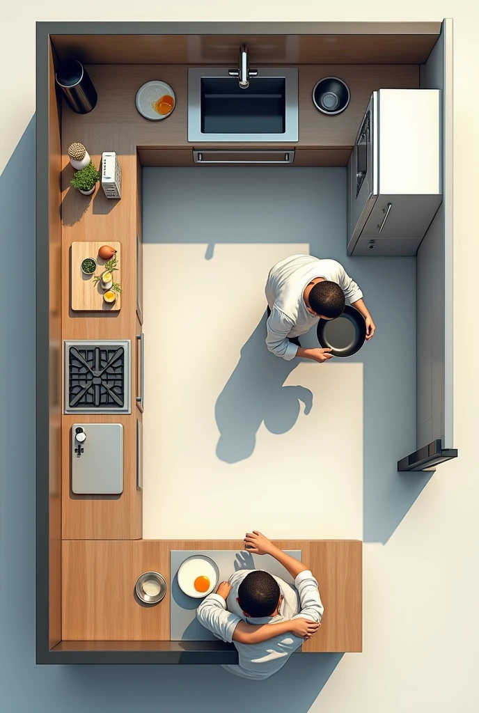 Give me a picture of easy drawing designing a kitchen layout that optimizes the use of tools for efficient egg preparation
Work Triangle: Arrange the stove, sink, and refrigerator in a triangular layout to minimize movement between these key areas.
Prep Area: Place a spacious countertop near the stove for cracking and beating eggs.
Storage: Have an accessible drawer or shelf near the prep area for storing egg-related tools like beaters, spatulas, and measuring cups.
Cooking Station: Position a non-stick skillet or frying pan close to the stove for easy cooking.
Cleaning Zone: Place the sink near the prep area for easy cleanup, with dish soap and sponges within reach.
Utensil Organizer: Use a utensil drawer or container near the prep area to keep essential tools like whisks, tongs, and ladles handy.