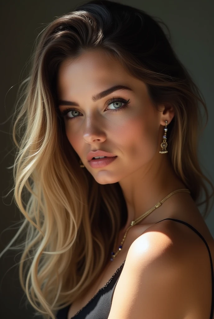 Brunette woman with sexy blonde highlights who looks like sophie mudd realistic