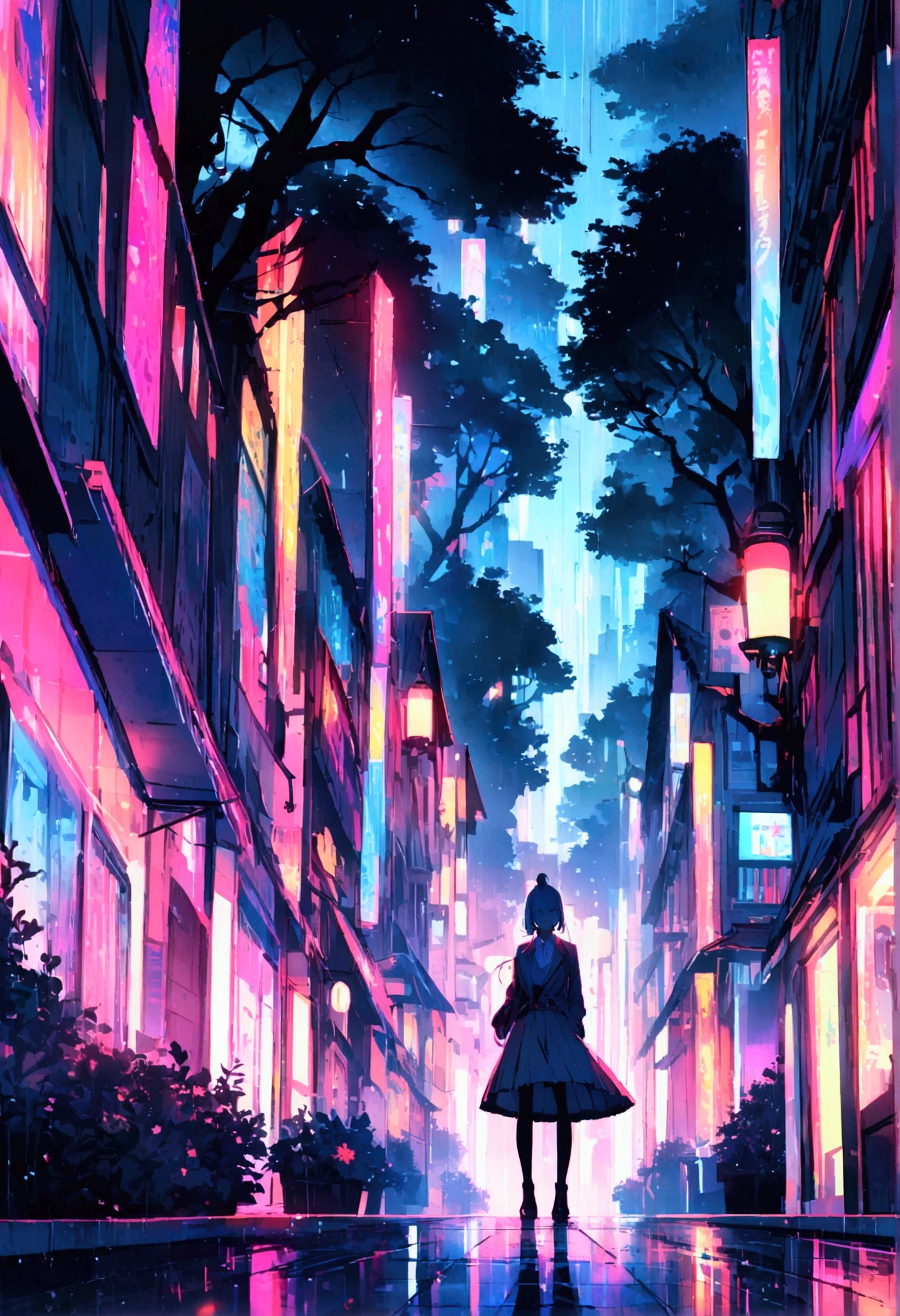 tree-lined streets, rainy, chill