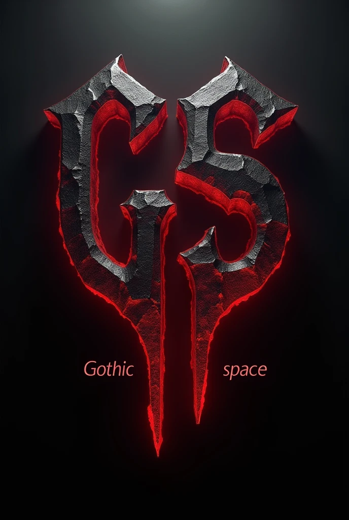 Create a 700 x 700 image with the Gothic letters GS with a slight red flashing glow with a separator line below them and below the line put some text that says Gothic space