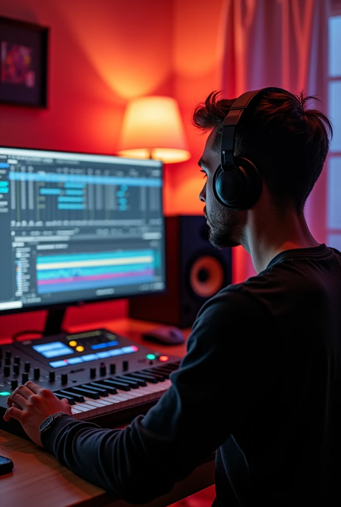 MUSIC PRODUCER MAKING BEATS IN HIS ROOM