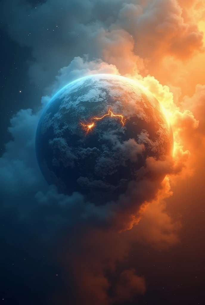 A planet that is blue and 50%orange