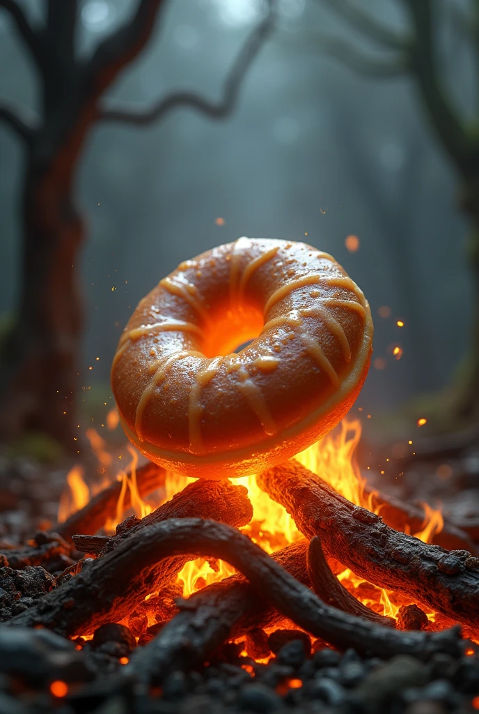 A glazed donut on top of the bonfire from Dark Souls