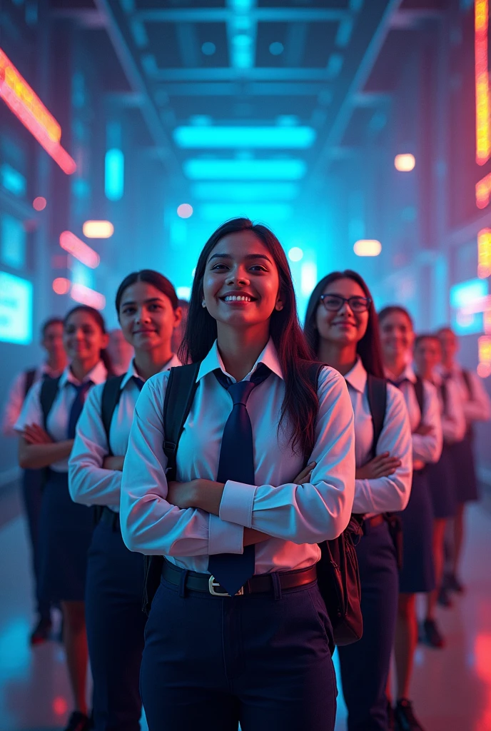 Draw a picture for Kishore Batayan Bangladesh's platform. Generation G's strength and power in terms of image. Kishore Batayan is a platform for adolescent students. Kishore Batayan works on cyber awareness, mental health and online education..
Dress code : Bangladeshi school dress
Smile and confidence