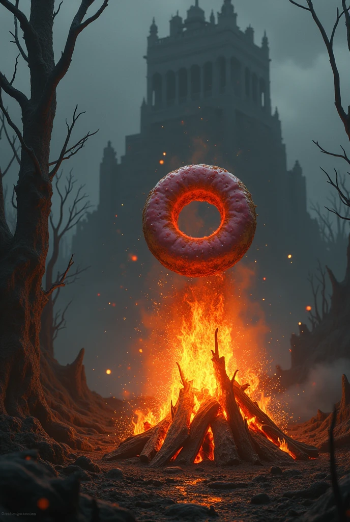 the bonfire from Dark Souls with a donut on top