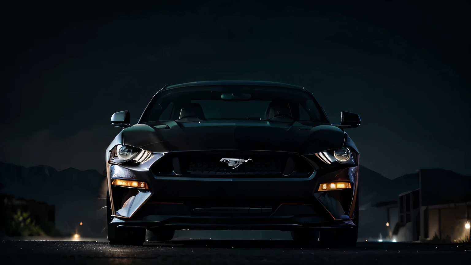 **Prompt for Text-to-Image:**

A close-up of a GT Mustang at night. The car's sleek, black exterior reflects neon blue lights. The headlights are bright, cutting through the darkness, with the front grille and aggressive design prominently displayed. The scene is intense, capturing the power and presence of the Mustang in a low-light, high-contrast setting.