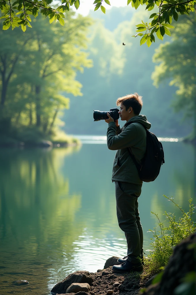 A nature photographer stands at the edge of a serene lake, their camera poised to capture the beauty that surrounds them. The gentle lapping of water against the shore mixes with the symphony of chirping birds and rustling leaves, creating a harmonious soundtrack to their artistic pursuit. Through the lens of their camera, they seek to immortalize the dance of light and shadow playing across the landscape, framing each shot with a precision born of passion and creativity.