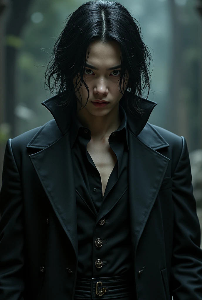 Perfect Asian vampire man with evil look