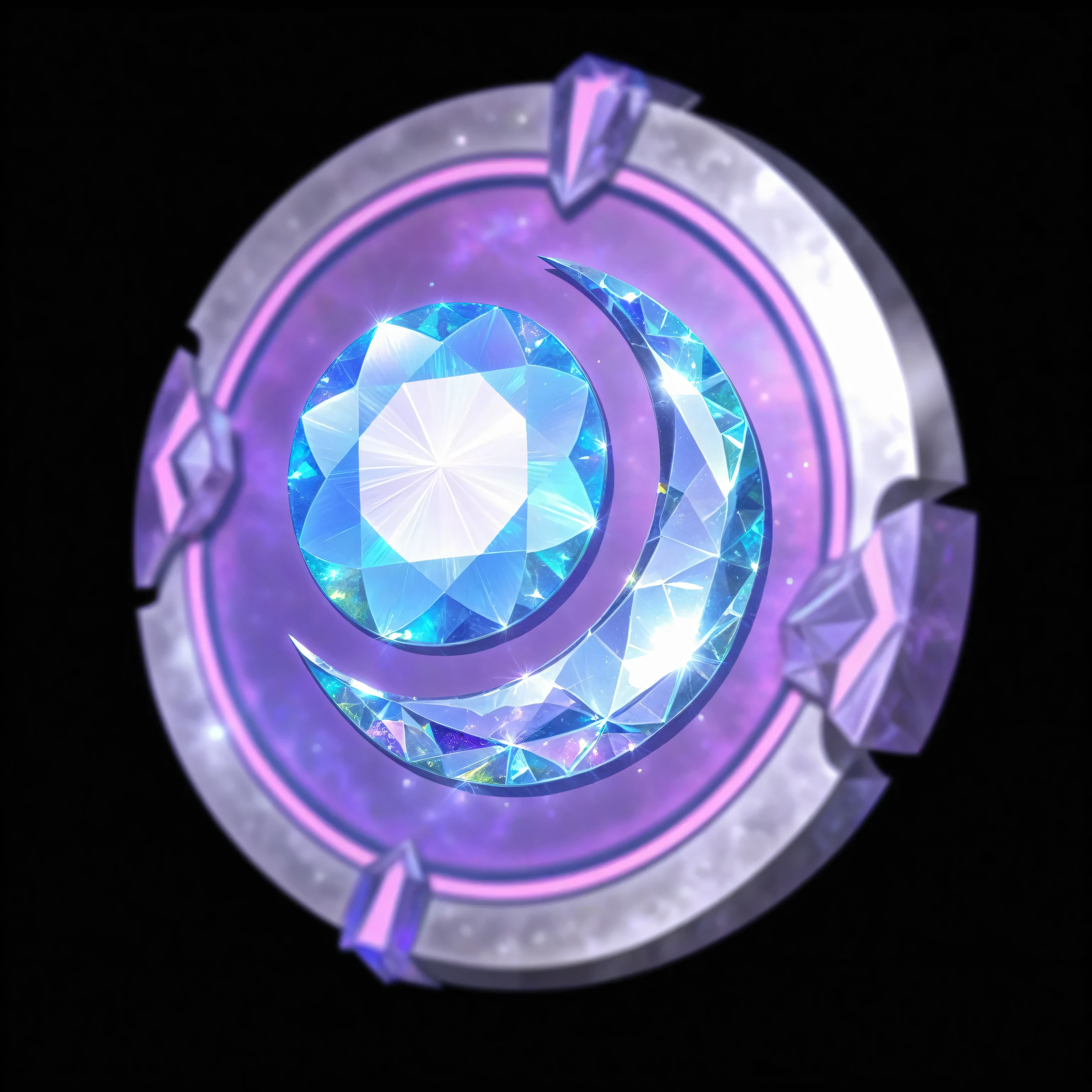 Gem-encrusted coin,There is a diamond in the middle, silver coin,currency,coin, Refracted moon light, Capability Image, lunar mythos future perfect, Prismatic Halo, Heart Stone, Magic Items, cosmic colorful new moon gate, The glittering gem on the hilt, Moon Leias