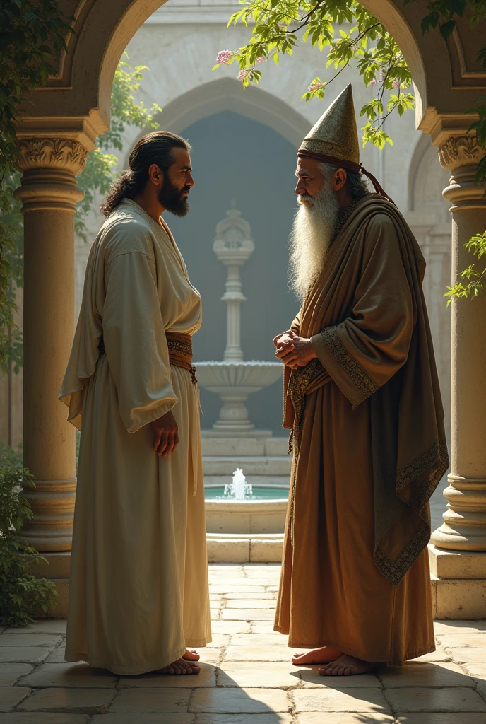 A man speaks to a Muslim dervish