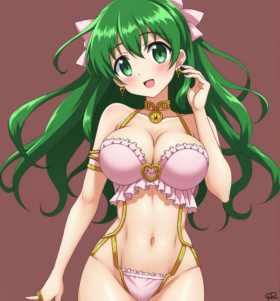score_9, score_8_up, score_7_up,best quality,masterpiece,aesthetic,very aesthetic,anime style ,1girl, c.c., code geass,green hair, long hair,medium breasts:1.2, yellow eyes,(cat lingerie:1.3) ,cat cutout,cat lingerie bottom,navel,cowboyshot,,,straight-on,paw pose, simplebackground,(whitebackground)
