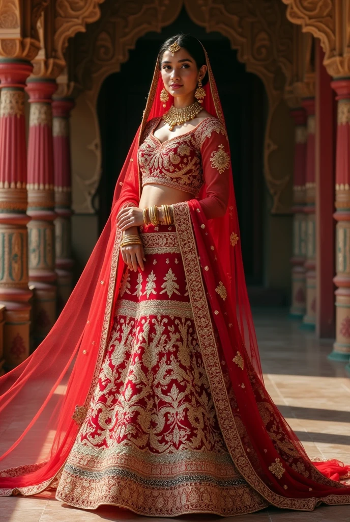 A beautiful lady wearing a Indian wedding dress