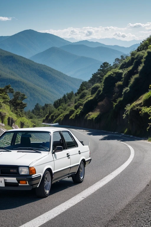 One car Toyota、Corolla Sprinter AE86 Black and white coloring Retro feel Paved road in the mountains