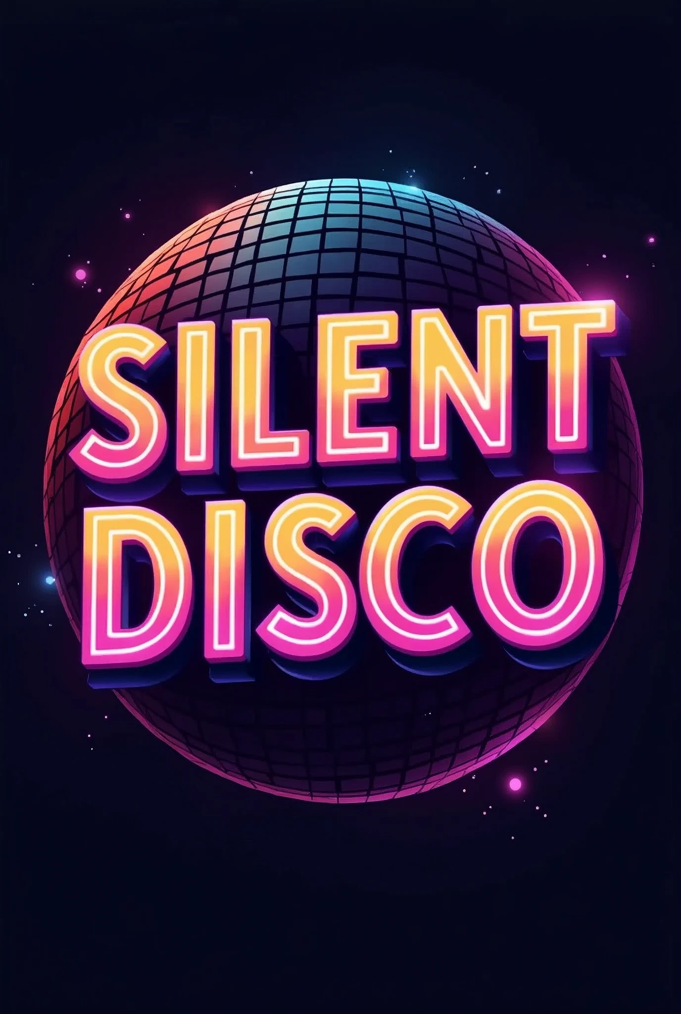 I want a text that says Silent Disco and the letters have a pop style color.