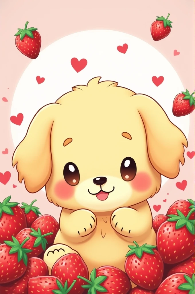 make a pompurin wallpaper with strawberries that looks flirty 