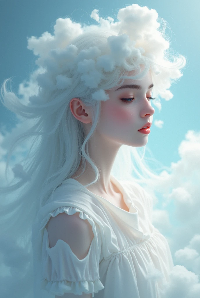 Create an ethereal image of a girl with a dreamy, cloud-like appearance. She should have a soft, misty aura, with wisps of clouds blending into her hair and clothing. Her expression should be thoughtful or introspective, with the overall atmosphere of the image evoking a sense of mystery and serenity."

Feel free to adjust details to better fit your vision!





ChatGPT can make mistakes. Check important info.