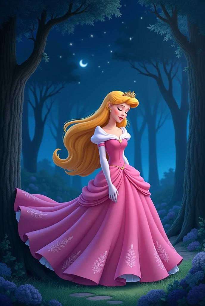 An animated picture of  aurora sleeping beauty in Disney
