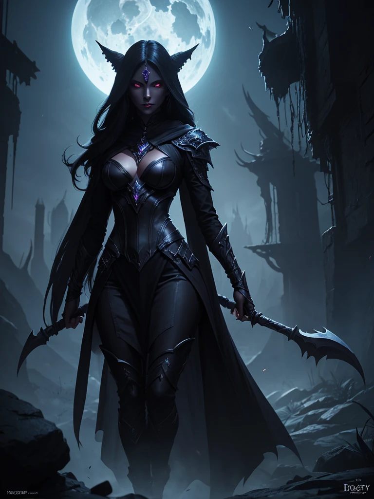a female shadow at dusk, transforming into a dark entity (digital art, fantasy art, RPG art)