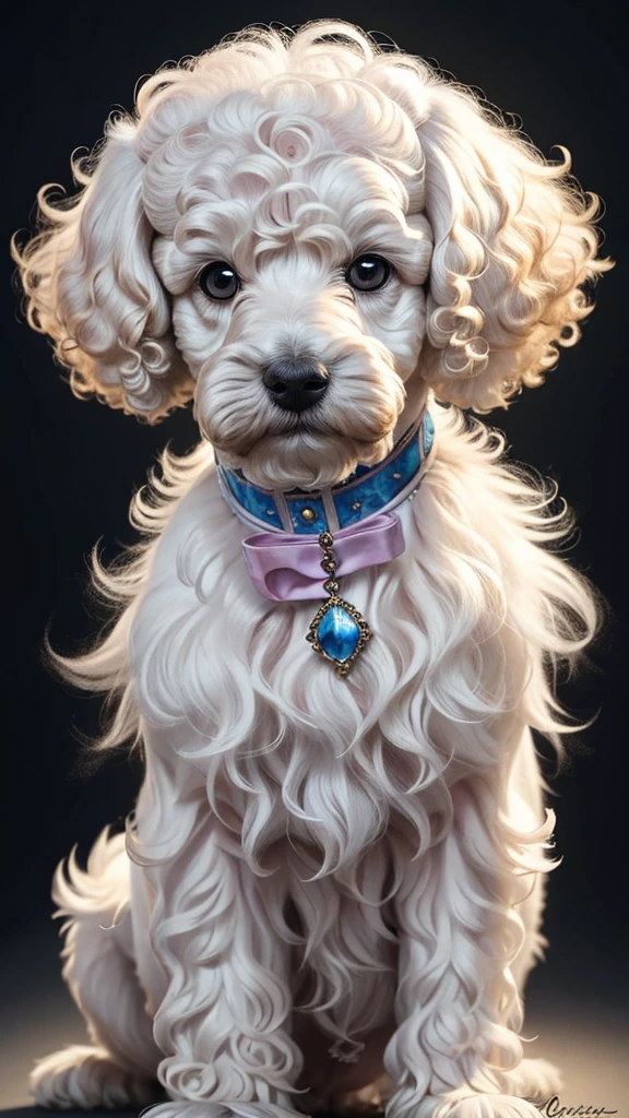 a small white poodle dog, extremely detailed, highly realistic, adorable expression, fluffy fur, curly hair, pet, cute, photorealistic, 8k, best quality, masterpiece, intricate details, sharp focus, studio lighting, vibrant colors, natural lighting