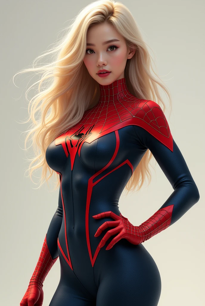 Spider girl, Korean girl, realistic, big breast , blonde, armpit, legs, thigh