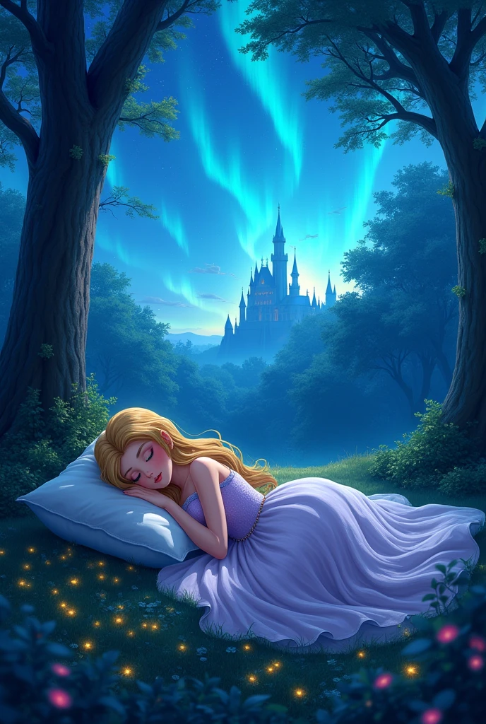 A beautiful anime photo of aurora in sleeping beauty in Disney