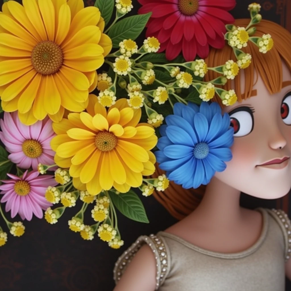 Hazel blonde hair girl with flowers 