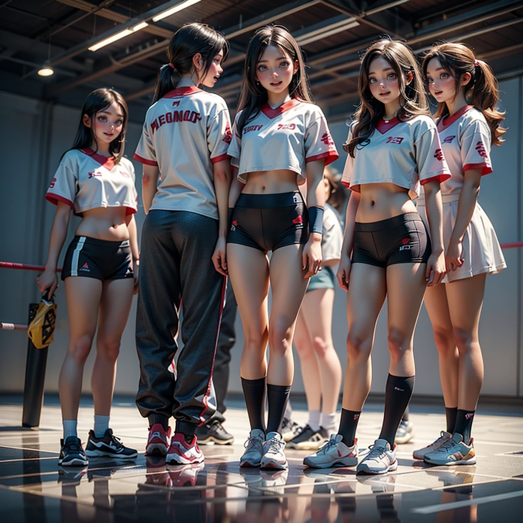 ExtremelyDetailed (((Athletes Team Girls in a row:1.4))), Childish perfect face, Reflective Eyes, Detailed(Delicate Clothing textures), Corrected Leg to Foot Line, Corrected Perfect Hand, Dynamic Joyful Expressions LifeLike Rendering, ((Specular Reflection:1.28)), TopQuality 8K Ultra-detailed masterpiece (ProfessionalPhoto:1.37)(Acutance:0.8),(Luminism:1.22), ((Changing Clothes Exposed Underwear))