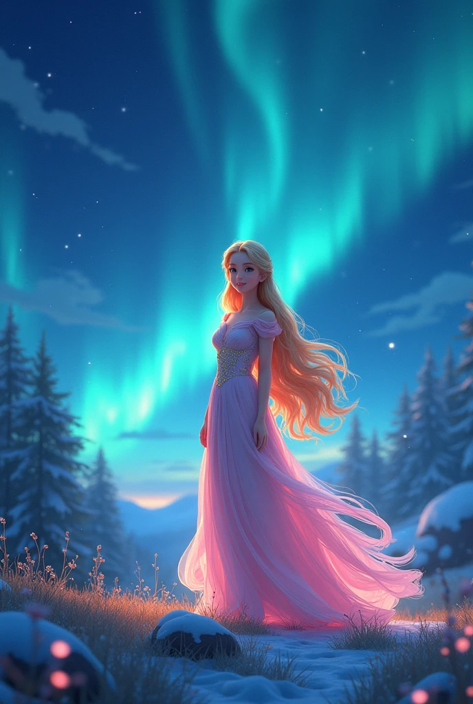A beautiful anime photo of aurora in sleeping beauty in Disney smiling