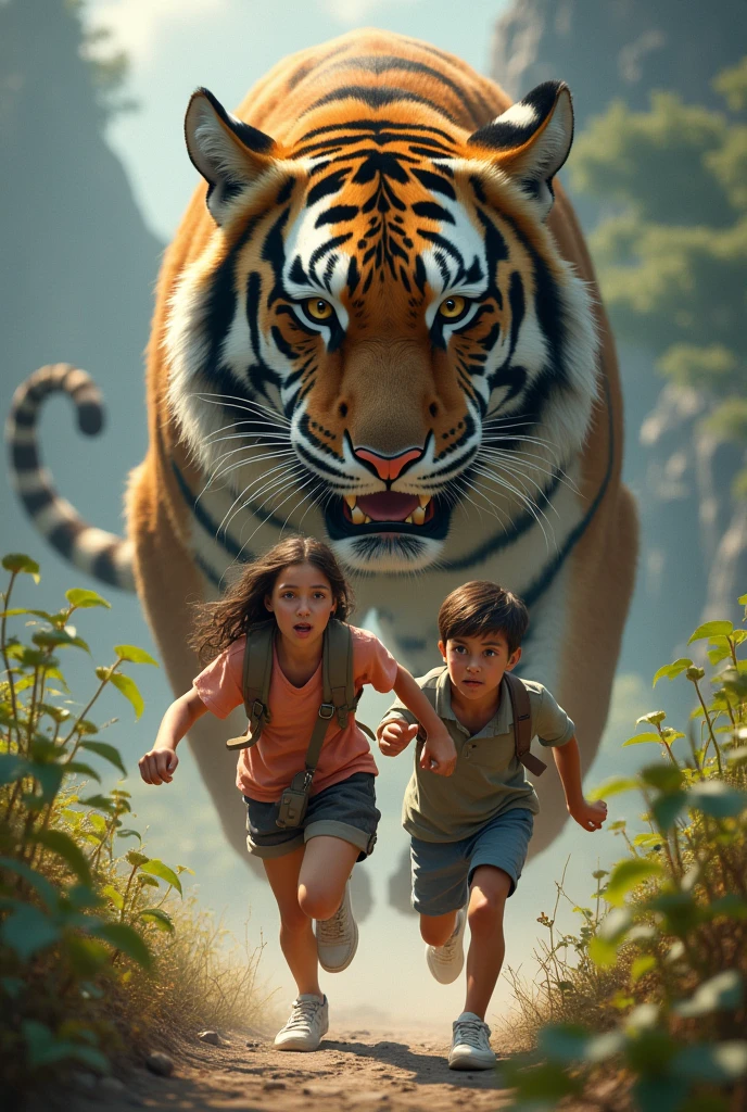 Ek ladki or ek ladka dono ek sath bhag rahe hai. Achanak samne ek tiger a gaye hain