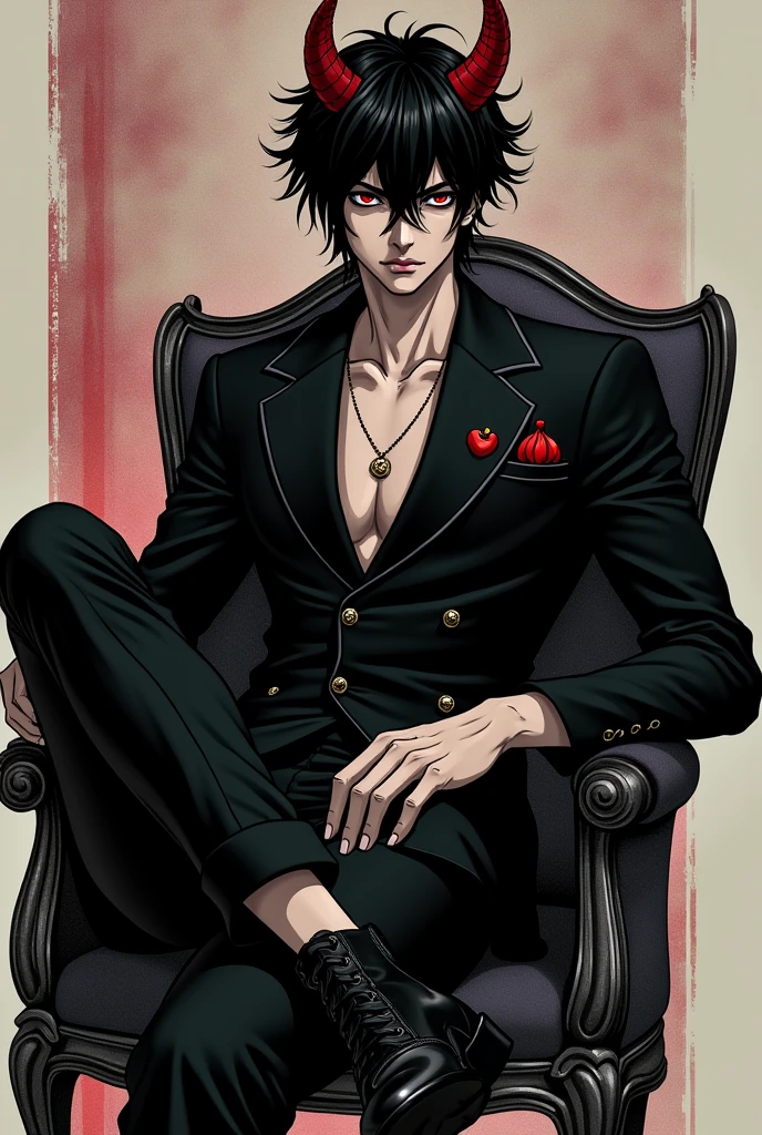 A person sit on chair in stylish pose and his name kartik in devil style anmie black desgin
Name kartik 


