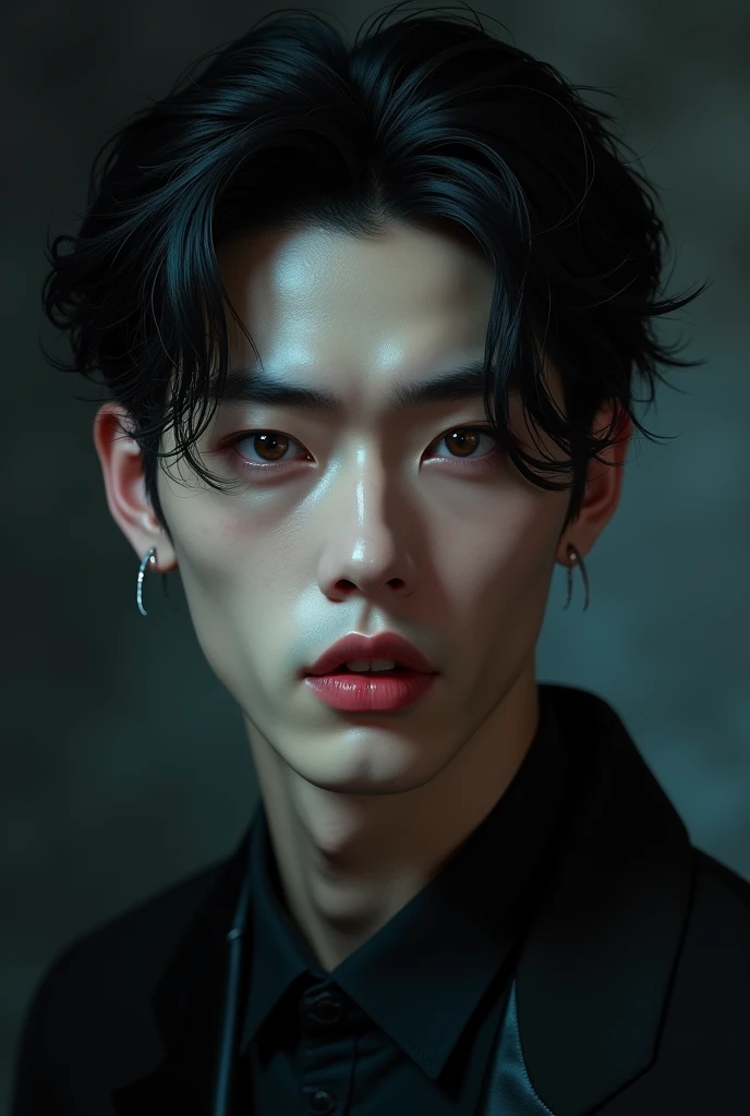 Realistic Korean man face young and virile vampire square jaw