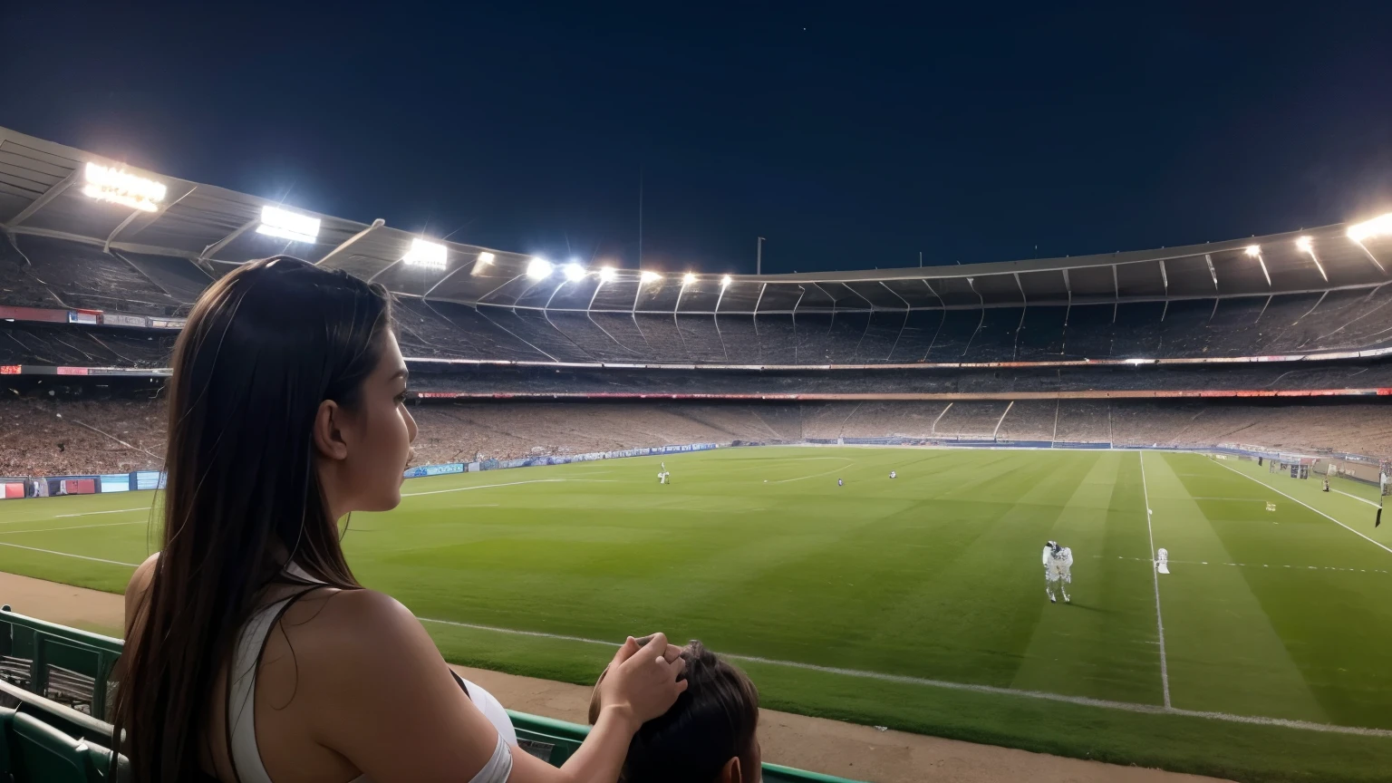 FOOTBALL STADIUM, arquibancada WITH hot girls seen from afar in the stands
