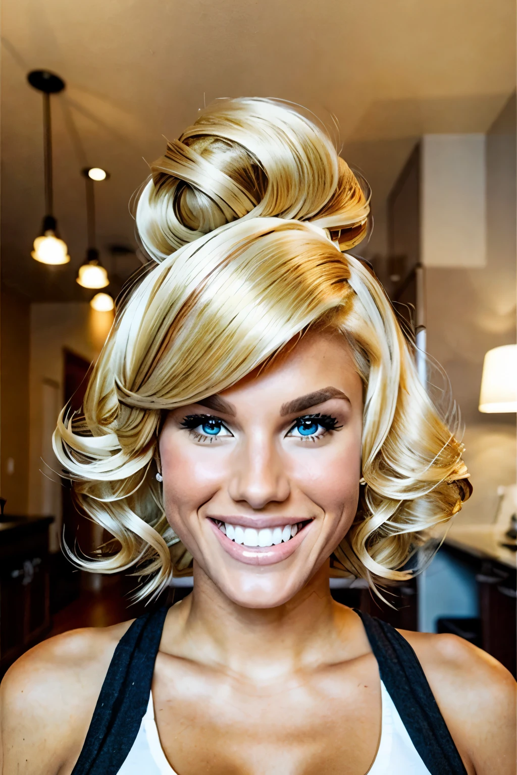ridiculous giant goofy absurd blonde hairstyle