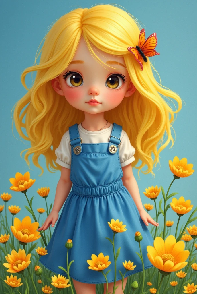 Girl with blue and yellow flowers yellow hair 
