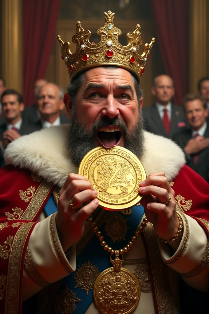King bite the Gold medal