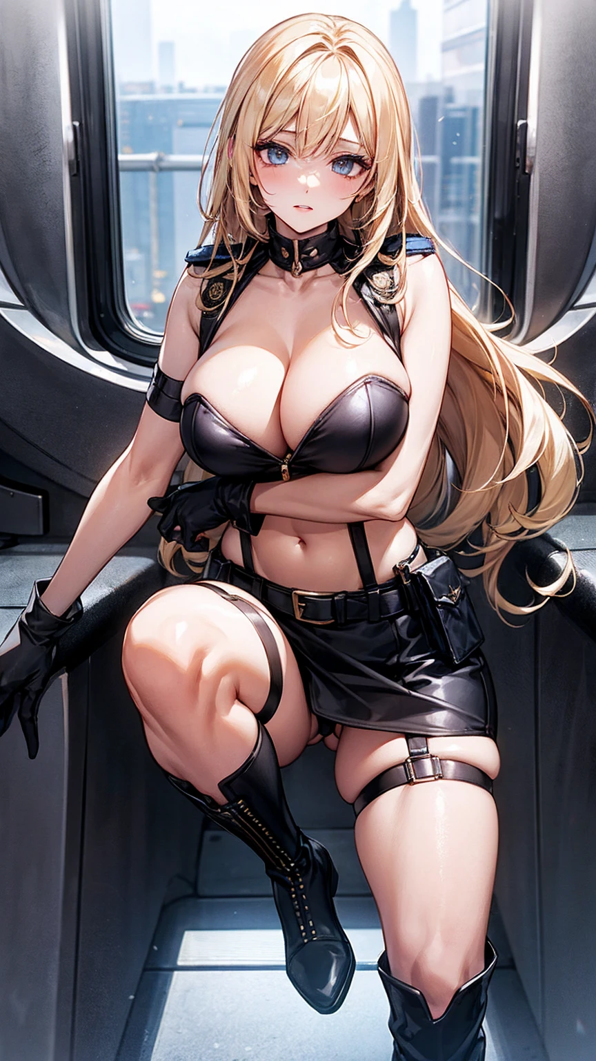 long gloves up to the elbow、Female police officer、Overbearing、Blonde、whole body、Knee-high boots、sexy、Sexy、garter belt