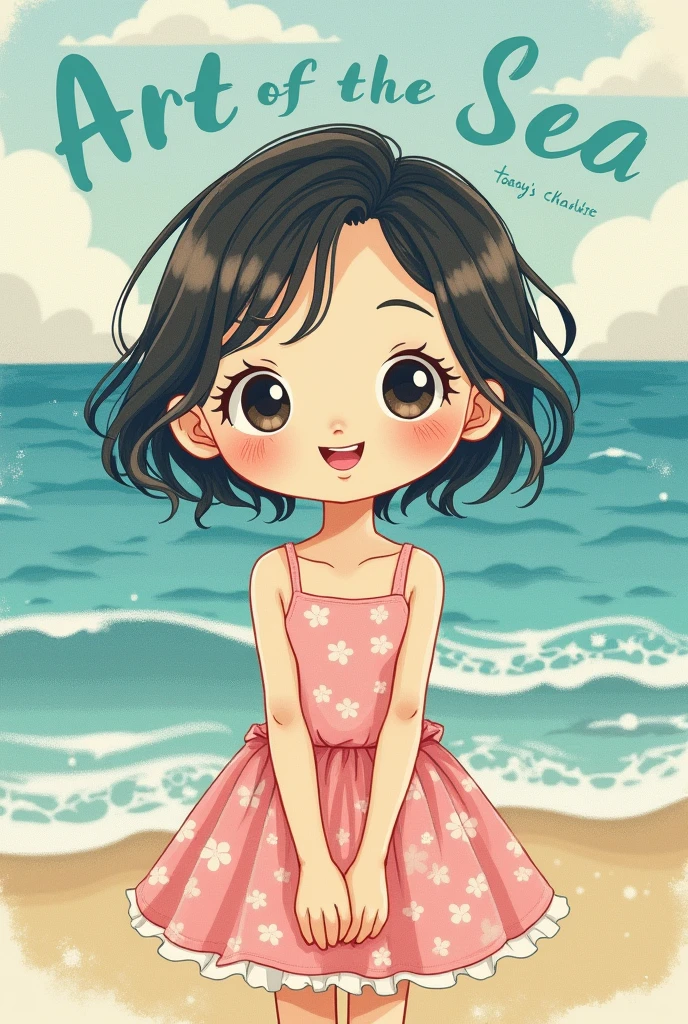 Poster Art. A poster with the words "Art of the Sea:Today's Challenge". pastel colour, Girl on a poster.smile,