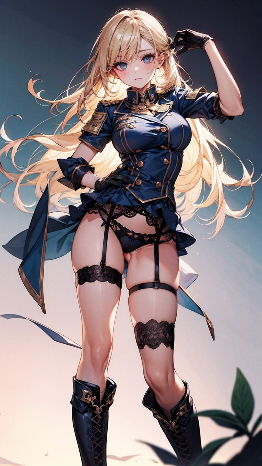 long gloves up to the elbow、uniform、Overbearing、Blonde、whole body、Knee-high boots、sexy、Sexy、garter belt