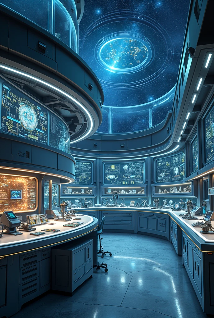 Generate a image of science and tech lab named "PHYSICSAHOLICS BY PJ BABA" Located in space