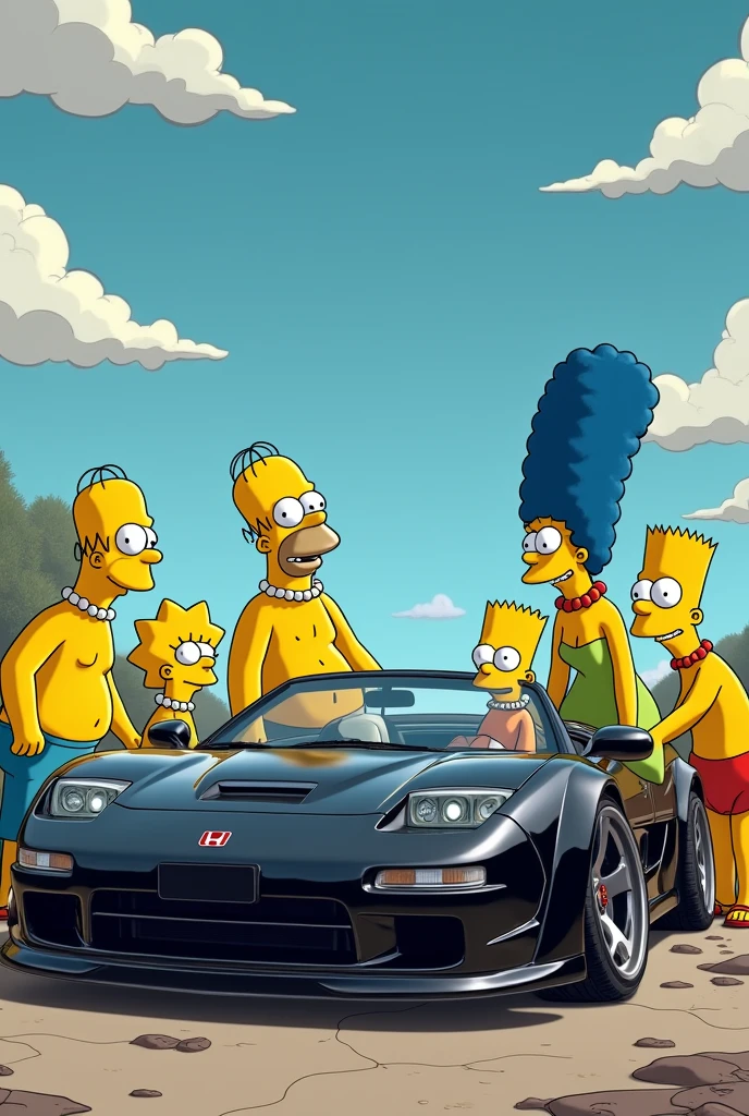 The simpsons bart, lissa, maggie, Marc, homer lenny, carl, moe and grandpa and friends, nude porn admiring a tuned black 2008 Honda Civic Si coupe and a tuned old Honda NSX