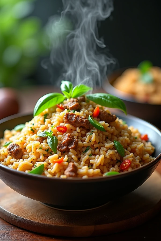 Stir-fried rice with basil and minced pork