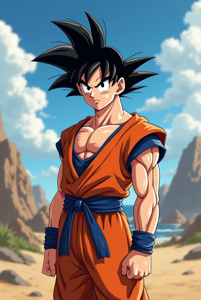 Create me a Goku without clothes where you can see everything