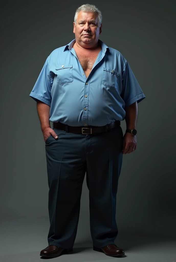 (best quality,4k,8k,highres,masterpiece:1.2), age 60, white man detective , horny disgusting, muscular chubby, kind, open blue shirt , mature daddy, Dress Pants with big hard bulge, hairy chest hard nipple, belt, loafer,

INFO