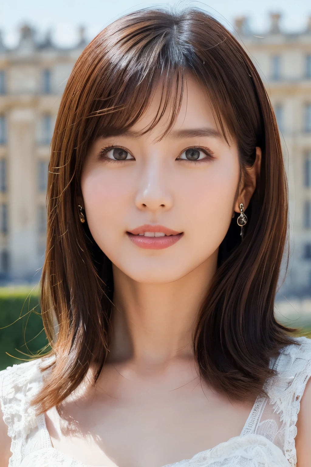 One Girl, (wear casual summer clothes:1.2), (Beautiful Japanese idol portrait photos), 
(RAW Photos, Highest quality), (Realistic, Realistic:1.4), masterpiece, 8K Portrait, 
Very delicate and beautiful, Very detailed, 2k wallpaper, wonderful, In detail, Very detailed CG unity 8k wallpaper, Very detailedな, High resolution, Soft Light, 
Beautiful detailed girl, Very detailed eyes and face, Beautiful and sophisticated nose, Beautiful details, 
(Commemorative photo with the Palace of Versailles in the background:1.3), Cinema Lighting, 
Perfect Anatomy, Slender body, Small breasts, Medium Hair, Dynamic Angle, A light smile,