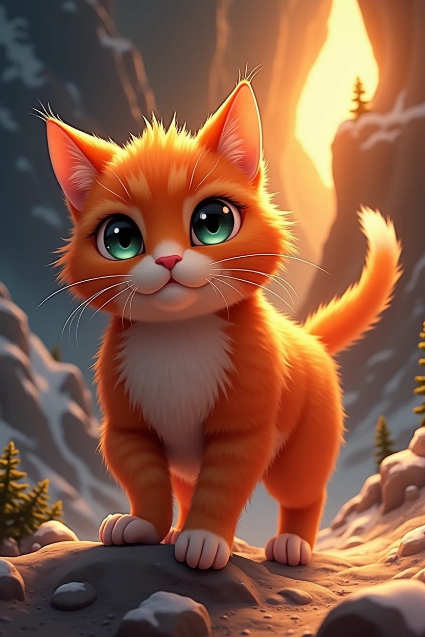 There is a caring cat on the top of the mountain heading in that direction