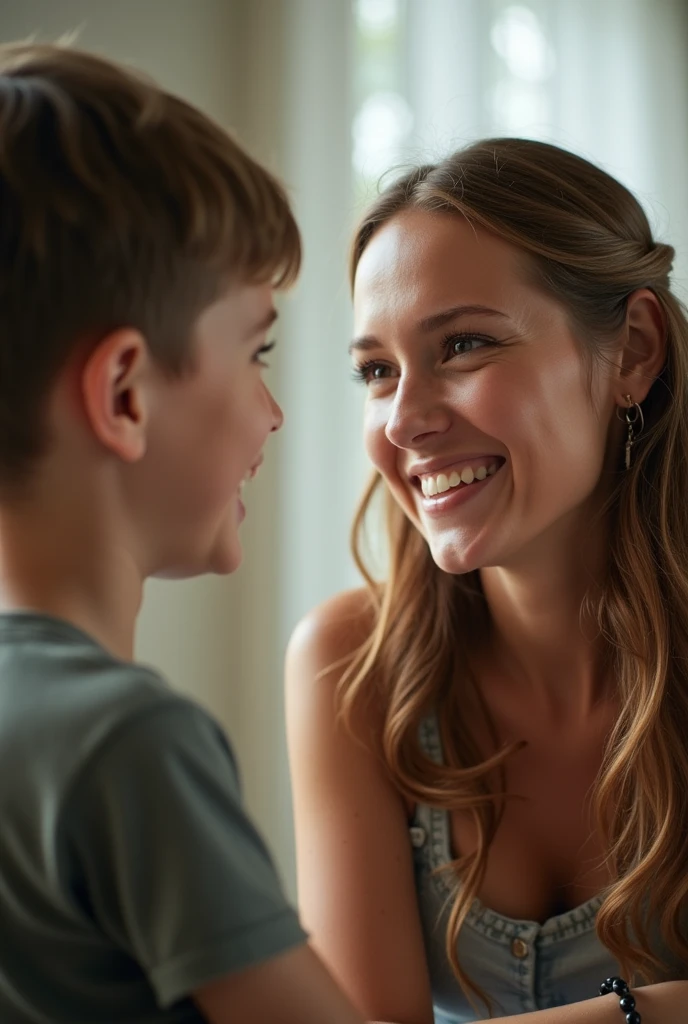 boy talking to an adult woman