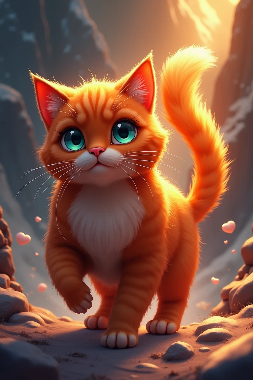Caring cat on the mountain top in the background heading towards the top of the mountain